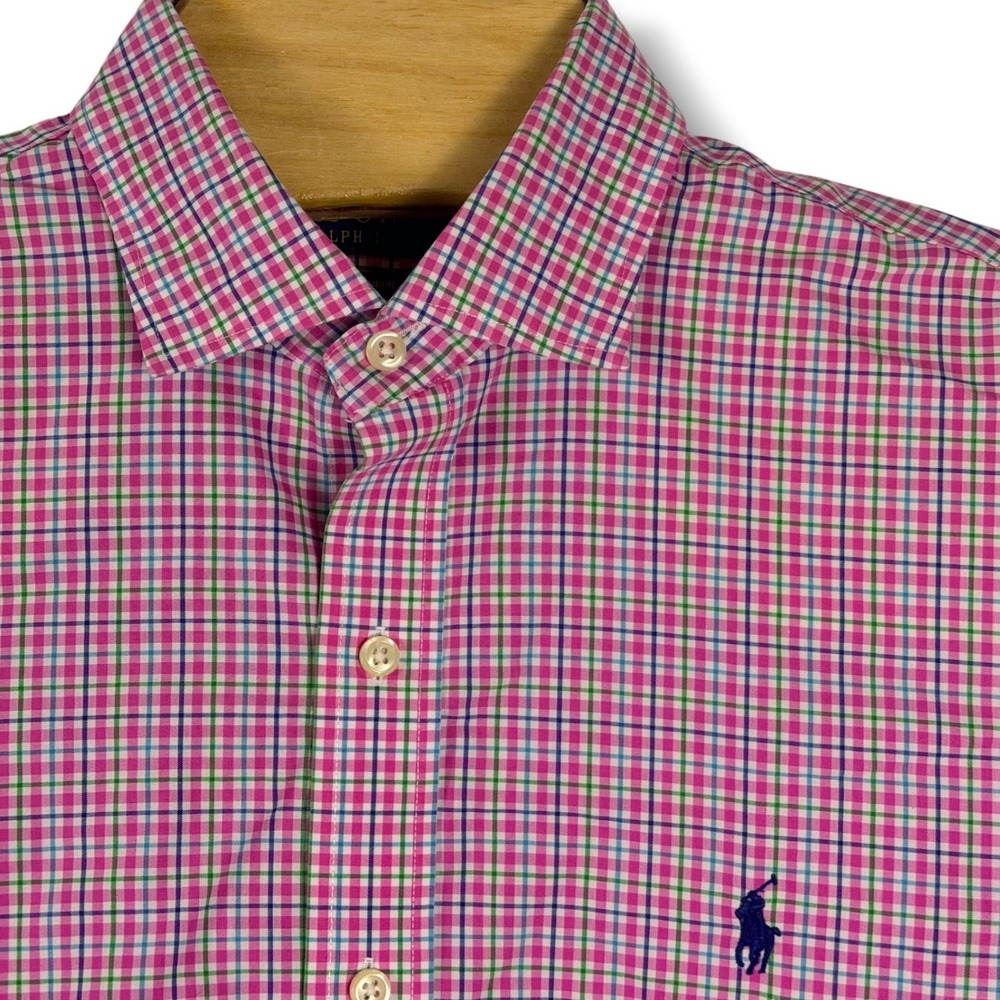 Polo Ralph Lauren Non-Iron Button Down Men L Pink Plaid‎ Long Sleeve Shirt Pony